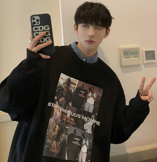 Streetwear Vintage Black Graphic Sweatshirt for All