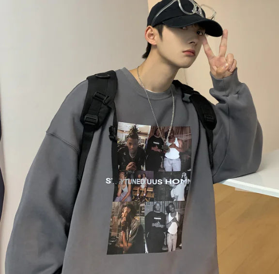 Streetwear Vintage Black Graphic Sweatshirt for All